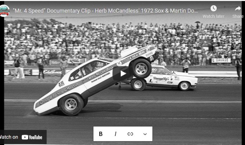 “Mr. 4 Speed” Documentary Clip – Herb McCandless’ 1972 Sox & Martin Dodge Demon Pro Stock Race Hemi