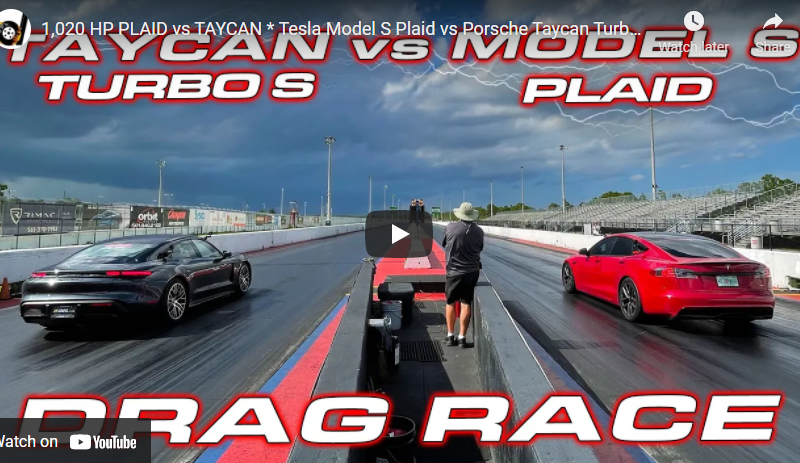 1,020 HP PLAID vs TAYCAN * Tesla Model S Plaid vs Porsche Taycan Turbo S 1/4 Mile Drag Race