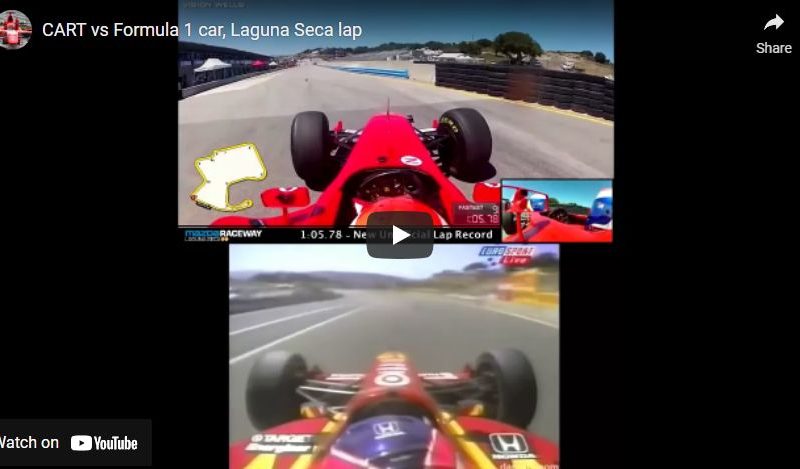 CART vs Formula 1 car, Laguna Seca lap