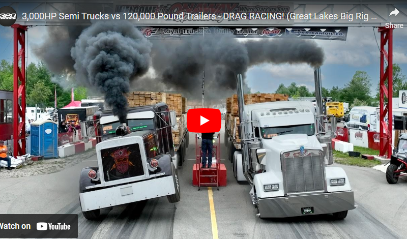 3,000HP Semi Trucks vs 120,000 Pound Trailers – DRAG RACING! (Great Lakes Big Rig Challenge)