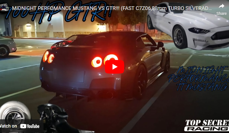 MIDNIGHT PERFOMANCE MUSTANG VS GTR!!! (FAST C7Z06,88mm TURBO SILVERADO AND VMP MUSTANG!)